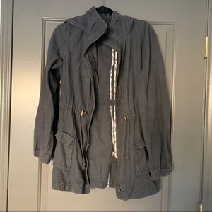 Gray hooded utility jacket